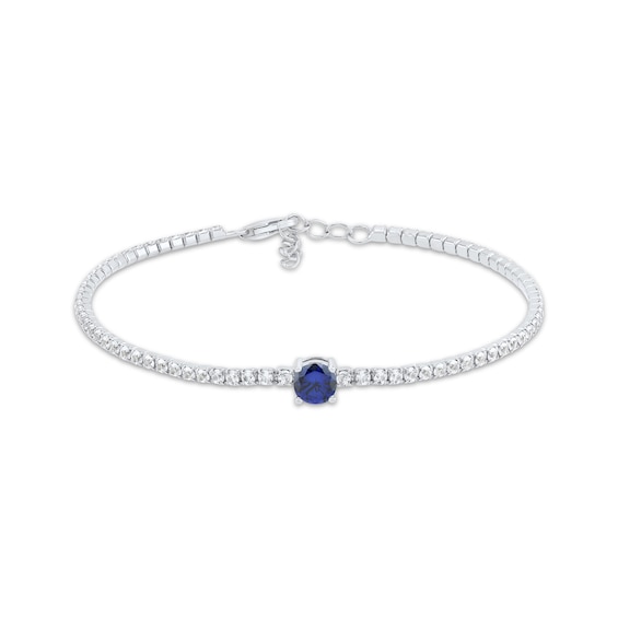 Round-Cut Blue & White Lab-Created Sapphire Bracelet Sterling Silver 7.5”