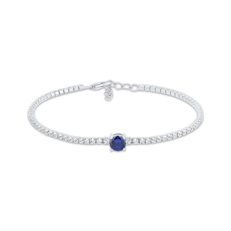 Main Image 1 of Round-Cut Blue & White Lab-Created Sapphire Bracelet Sterling Silver 7.5”