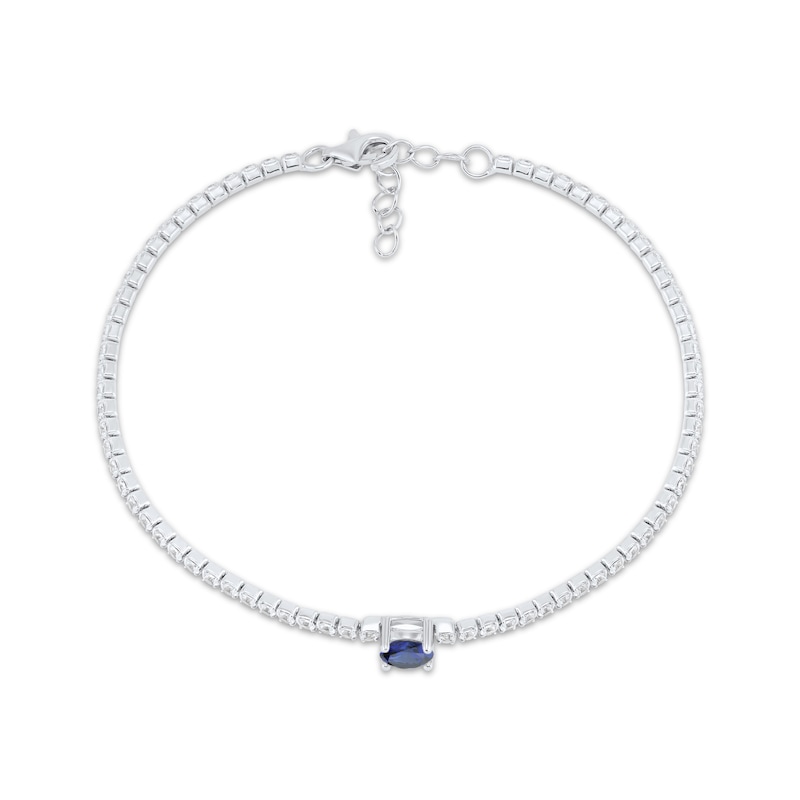 Main Image 2 of Round-Cut Blue & White Lab-Created Sapphire Bracelet Sterling Silver 7.5”