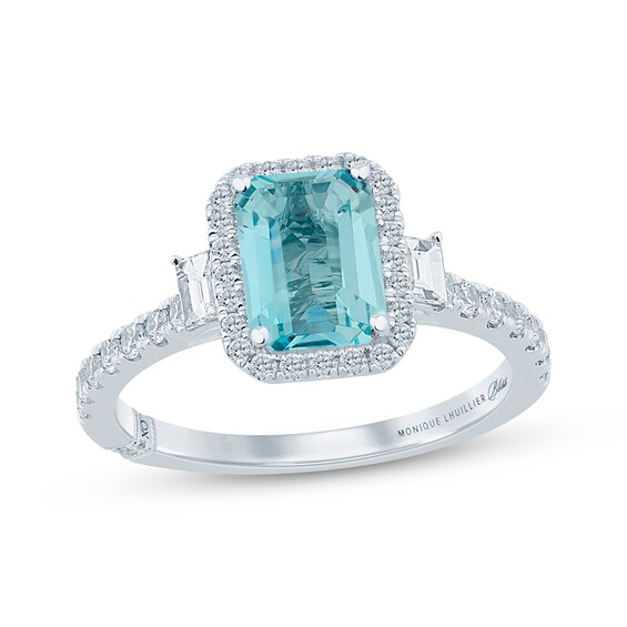 Kay Monique Lhuillier Bliss Emerald-Cut Aquamarine & Diamond Frame Engagement Ring 1/2 ct tw 14K White Gold