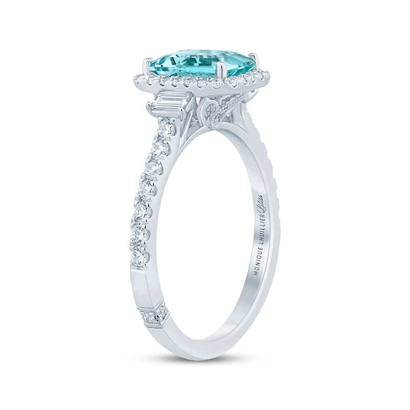 Monique Lhuillier Bliss Emerald-Cut Aquamarine & Diamond Frame Engagement Ring 1/2 ct tw 14K White Gold