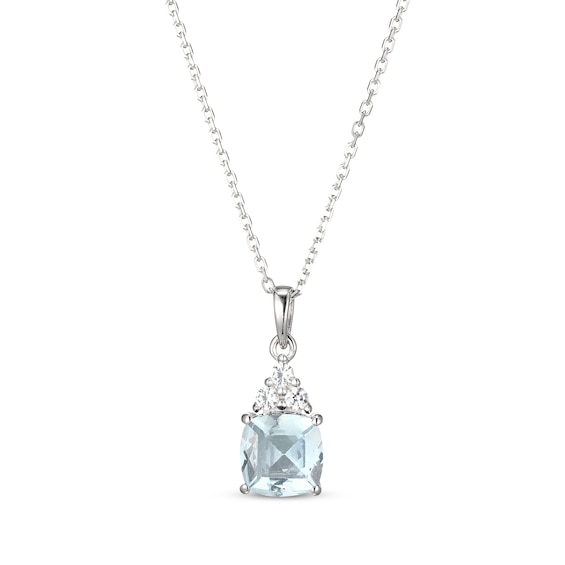 Cushion-Cut Aquamarine & White Lab-Created Sapphire Necklace Sterling Silver 18"