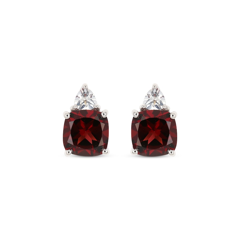 Main Image 2 of Cushion-Cut Garnet & Trillion-Cut White Lab-Created Sapphire Stud Earrings Sterling Silver