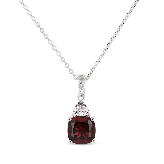 Sterling Silver Trillion Garnet And Diamond Pendant