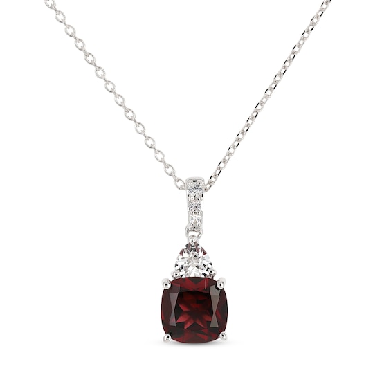 Cushion-Cut Garnet & Trillion-Cut White Lab-Created Sapphire Necklace Sterling Silver 18"