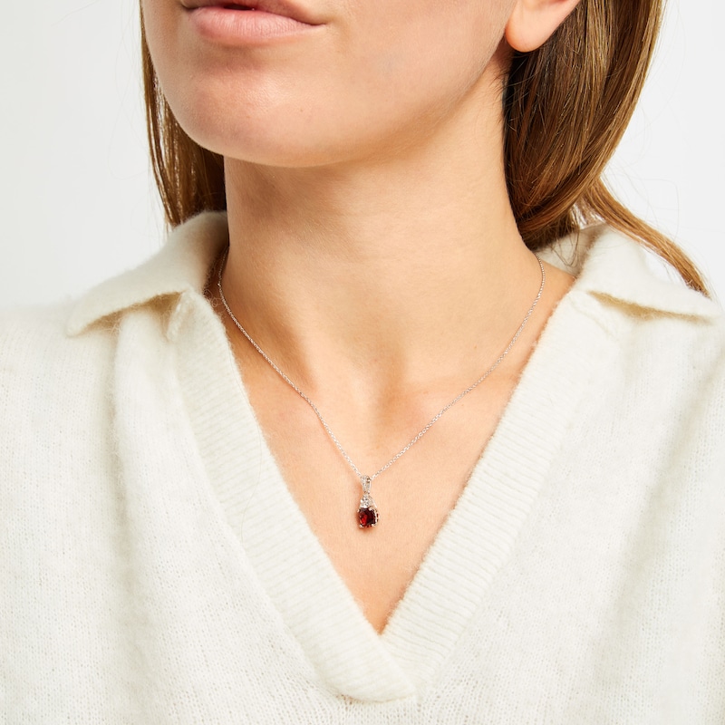 Main Image 3 of Cushion-Cut Garnet & Trillion-Cut White Lab-Created Sapphire Necklace Sterling Silver 18&quot;