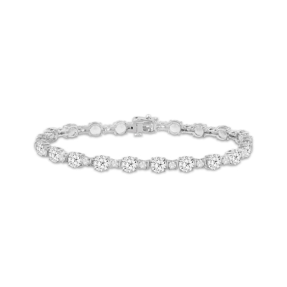 White Lab-Created Sapphire Alternating Bracelet Sterling Silver 7.5"