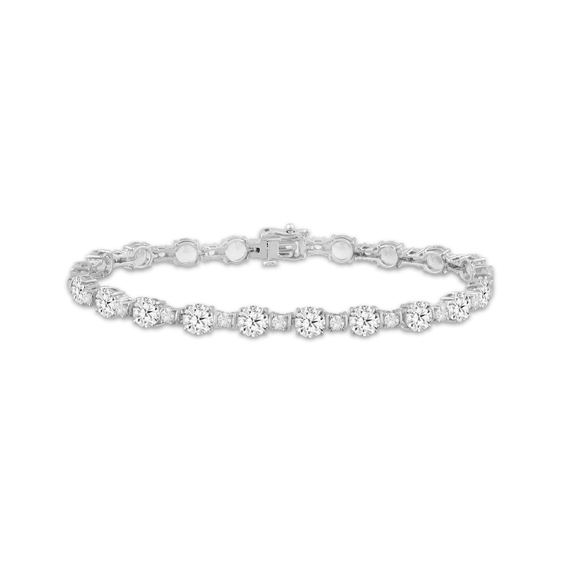 Main Image 1 of White Lab-Created Sapphire Alternating Bracelet Sterling Silver 7.5&quot;