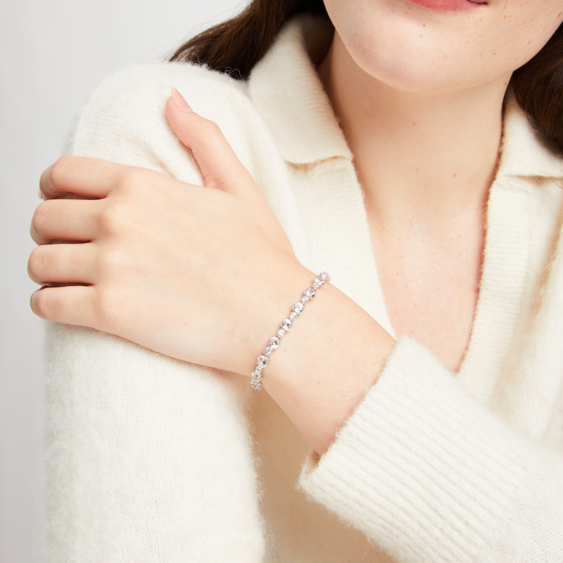 Main Image 2 of White Lab-Created Sapphire Alternating Bracelet Sterling Silver 7.5&quot;