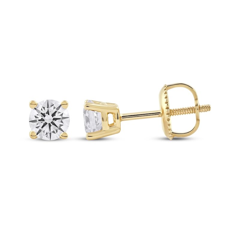 Main Image 3 of KAY Lab-Grown Diamonds Round-cut Solitaire Stud Earrings 1/2 ct tw 14K Yellow Gold (F/SI2)