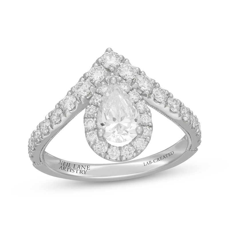 Main Image 1 of Neil Lane Artistry Pear-Shaped Lab-Grown Diamond Chevron Engagement Ring 1-1/2 ct tw 14K White Gold