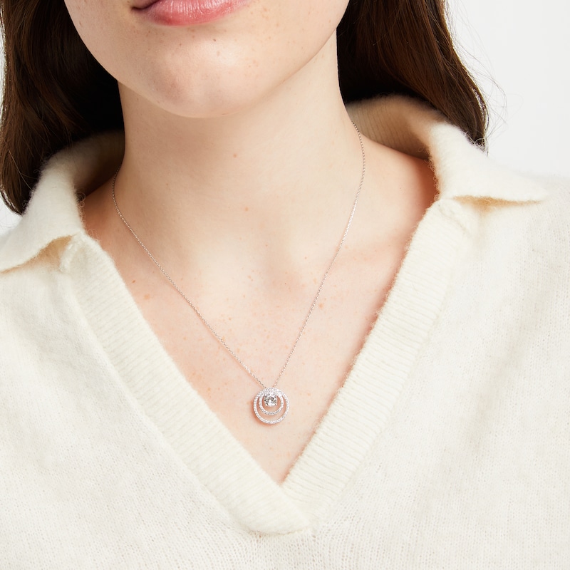 Main Image 2 of White Lab-Created Sapphire Double Circle Necklace Sterling Silver 18"