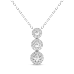 Diamond Three-Stone Drop Necklace 5/8 ct tw 14 White Gold 18"