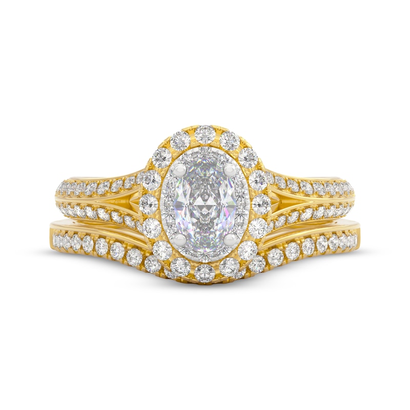 Main Image 3 of THE LEO Prisma Diamond Oval-Cut Double Halo Bridal Set 7/8 ct tw 14K Two-Tone Gold