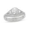 Thumbnail Image 1 of THE LEO Ideal-Cut Diamond Swirl Halo Bridal Set 1-1/8 ct tw 14K White Gold