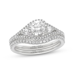 THE LEO Ideal-Cut Diamond Swirl Halo Bridal Set 1-1/8 ct tw 14K White Gold