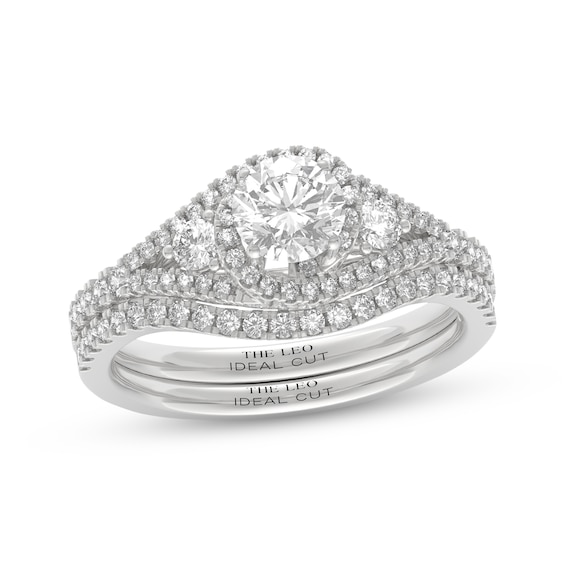 THE LEO Ideal-Cut Diamond Swirl Halo Bridal Set 1-1/8 ct tw 14K White Gold