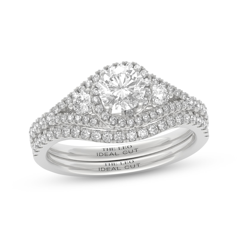 Main Image 1 of THE LEO Ideal-Cut Diamond Swirl Halo Bridal Set 1-1/8 ct tw 14K White Gold