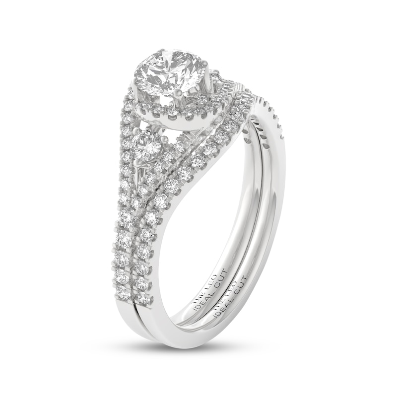 Main Image 2 of THE LEO Ideal-Cut Diamond Swirl Halo Bridal Set 1-1/8 ct tw 14K White Gold