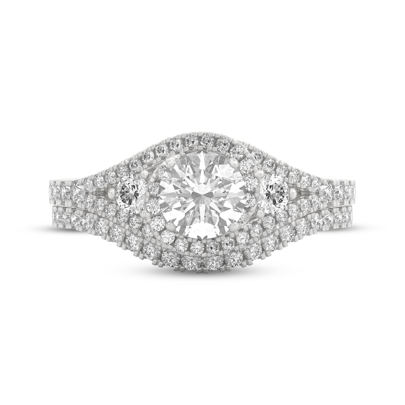 Main Image 3 of THE LEO Ideal-Cut Diamond Swirl Halo Bridal Set 1-1/8 ct tw 14K White Gold