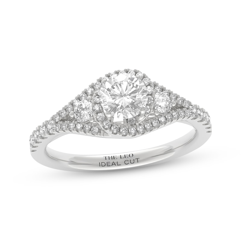 Main Image 4 of THE LEO Ideal Cut Diamond Bypass Halo Engagement Ring 1 ct tw 14K White Gold