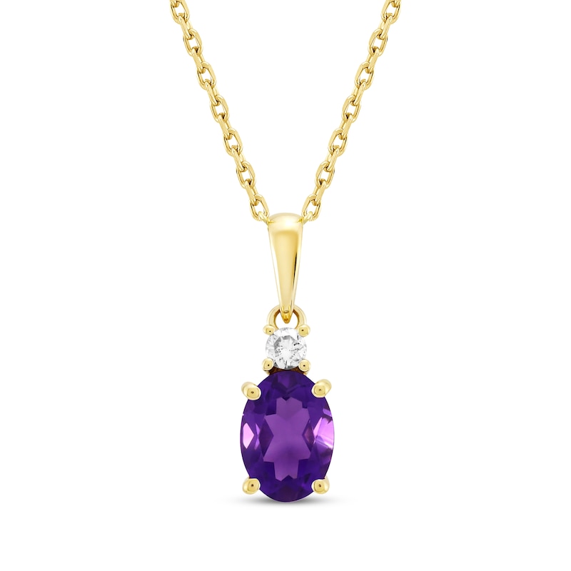 Main Image 1 of Oval-Cut Amethyst & Diamond Necklace 1/20 ct tw 10K Yellow Gold