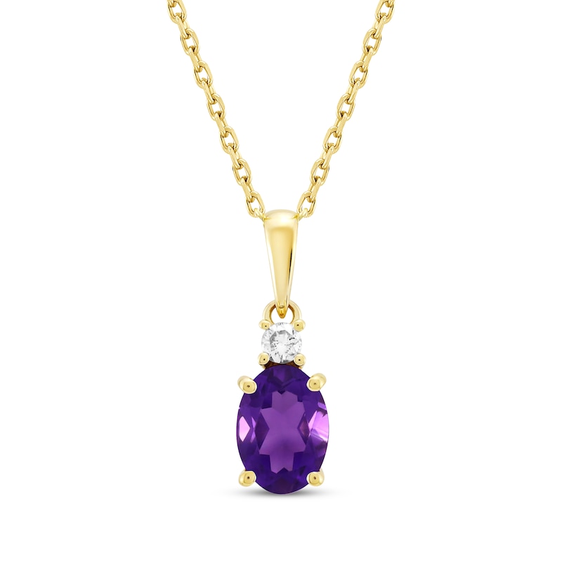 Oval-Cut Amethyst & Diamond Necklace 1/20 ct tw 10K Yellow Gold