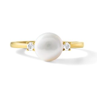 Cultured Pearl & Diamond Ring 1/10 ct tw 10K Yellow Gold