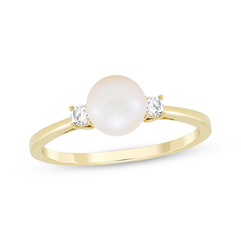Main Image 1 of Cultured Pearl & Diamond Ring 1/10 ct tw 10K Yellow Gold