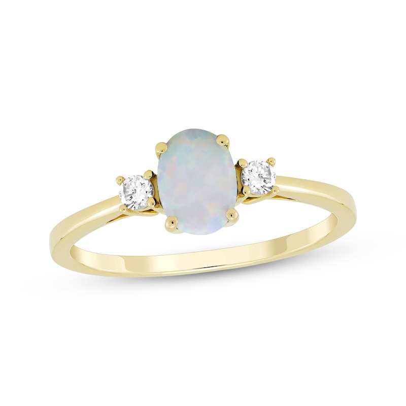 Main Image 1 of Oval-Cut Lab-Created Opal & Diamond Ring 1/10 ct tw 10K Yellow Gold