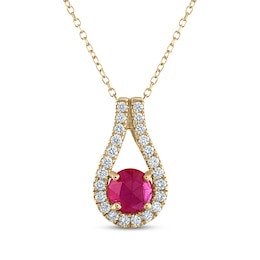 Greenland Rubies Collection Natural Ruby & Lab-Grown Diamond Necklace 1/5 ct tw 14K Yellow Gold 18"