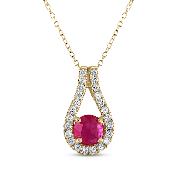Greenland Rubies Collection Natural Ruby & Lab-Grown Diamond Necklace 1/5 ct tw 14K Yellow Gold 18"