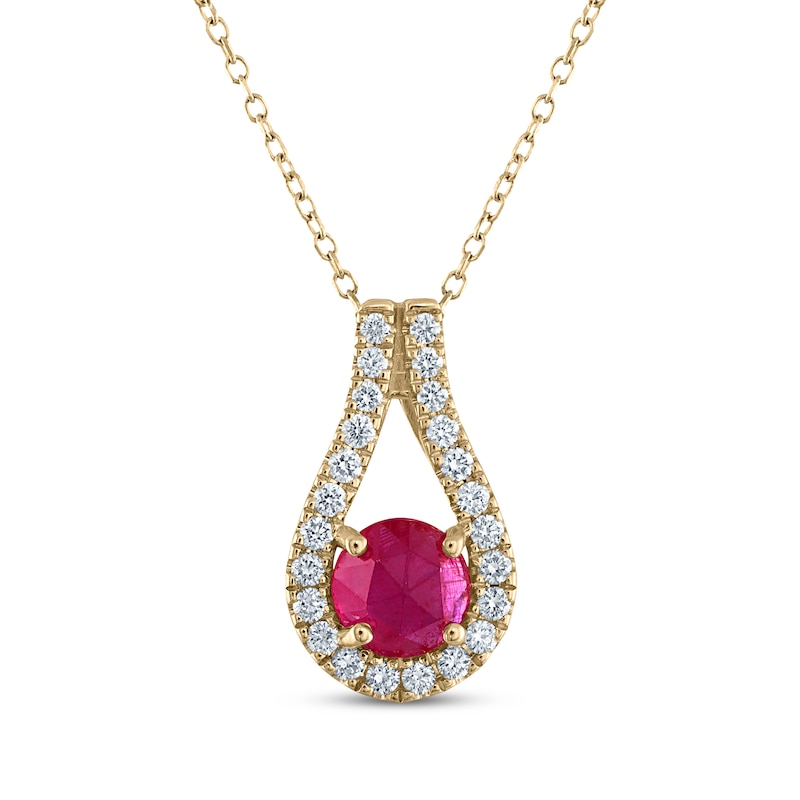 Main Image 1 of Greenland Rubies Collection Natural Ruby & Lab-Grown Diamond Necklace 1/5 ct tw 14K Yellow Gold 18&quot;