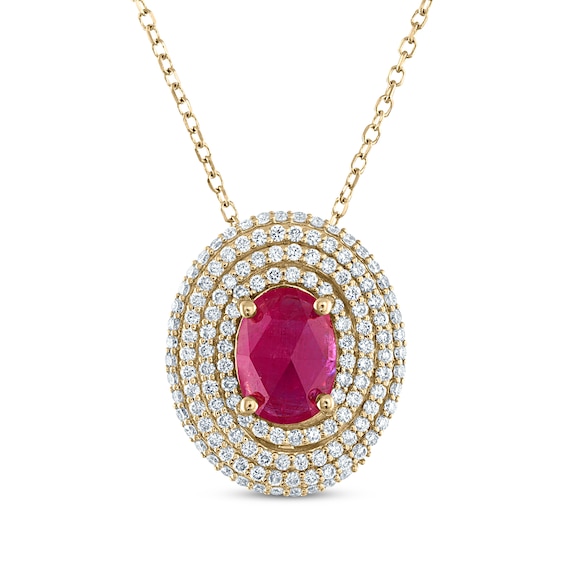 Greenland Rubies Collection Oval-Cut Natural Ruby & Lab-Grown Diamond Necklace 3/8 ct tw 14K Yellow Gold 18"