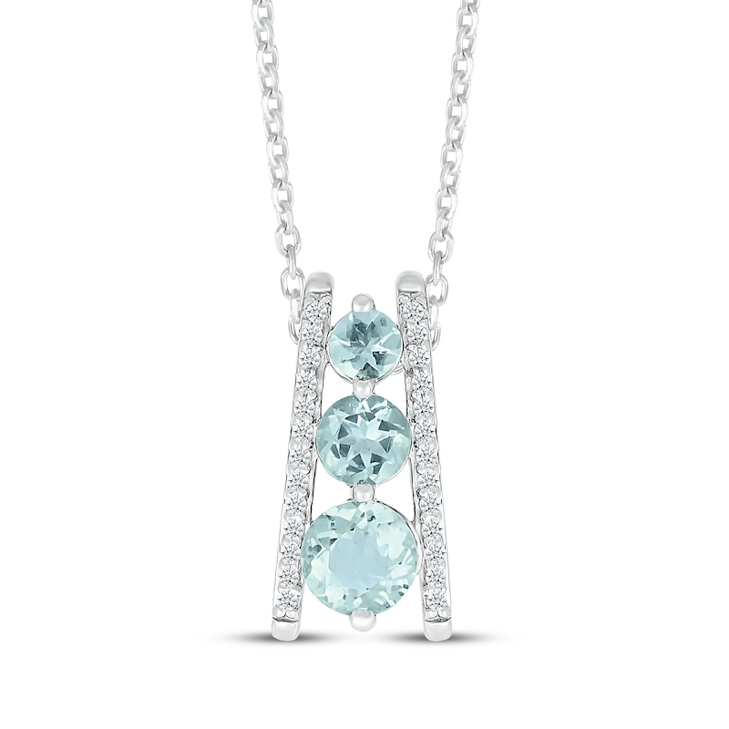 Main Image 1 of Aquamarine & Diamond Three-Stone Ladder Necklace 1/10 ct tw 10K White Gold 18&quot;