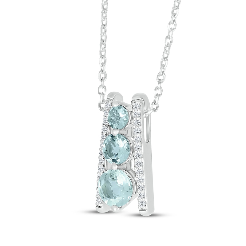 Main Image 2 of Aquamarine & Diamond Three-Stone Ladder Necklace 1/10 ct tw 10K White Gold 18&quot;