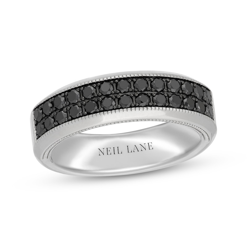 Neil Lane Men's Black Diamond Two-Row Wedding Band 1 ct tw 14K White Gold