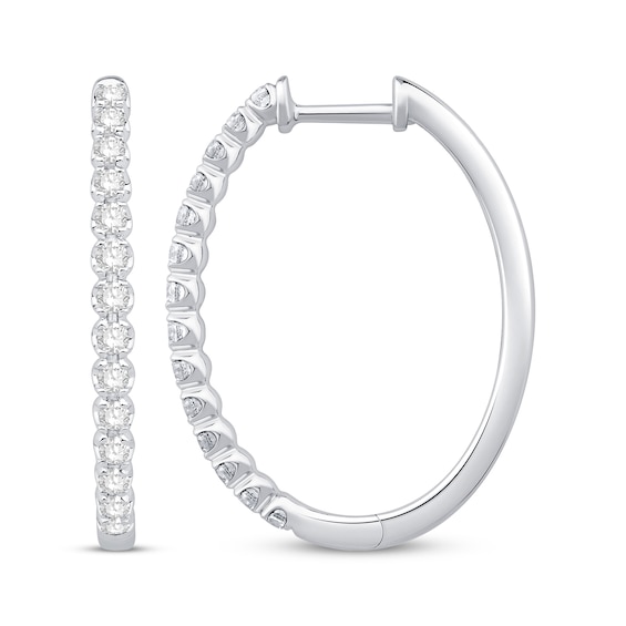 Diamond Oval Hoop Earrings 3/4 ct tw 10K White Gold
