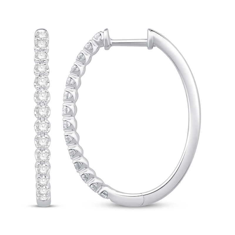 Main Image 1 of Diamond Oval Hoop Earrings 3/4 ct tw 10K White Gold