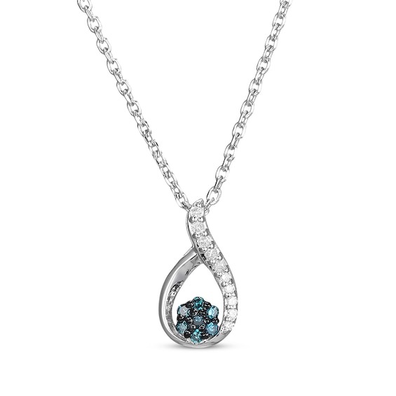 Blue & White Diamond Teardrop Swirl Necklace 1/15 ct tw Sterling Silver 18"
