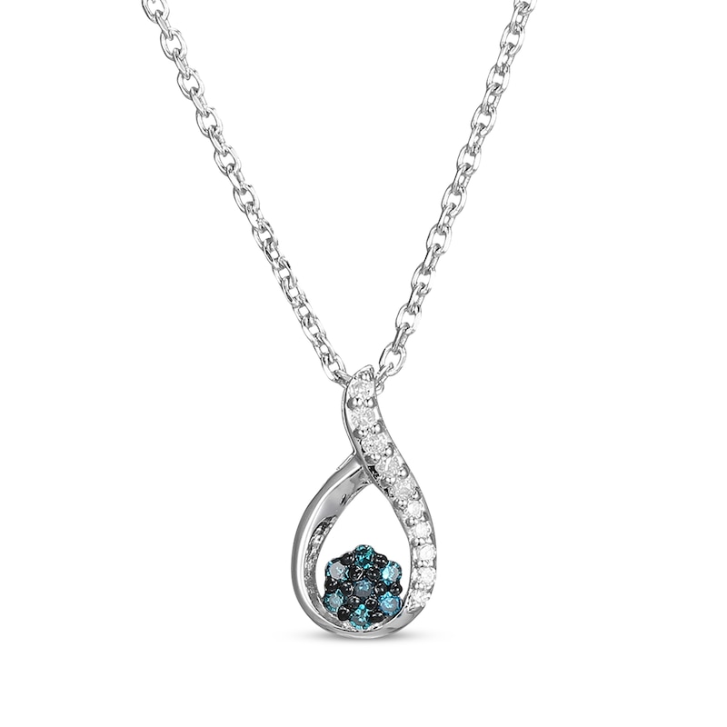 Main Image 1 of Blue & White Diamond Teardrop Swirl Necklace 1/15 ct tw Sterling Silver 18&quot;