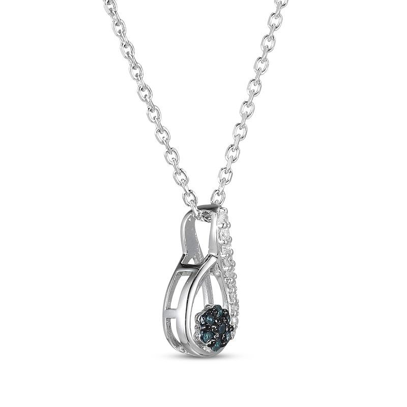 Main Image 2 of Blue & White Diamond Teardrop Swirl Necklace 1/15 ct tw Sterling Silver 18&quot;