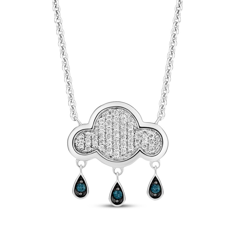 Disney Treasures Winnie the Pooh London Blue Topaz & Diamond Rain Cloud Necklace 1/6 ct tw Sterling Silver 18"