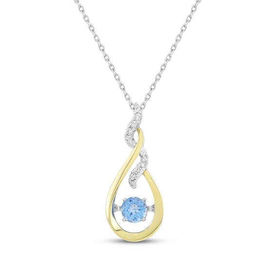Unstoppable Love Swiss Blue Topaz & Diamond Necklace 1/15 ct tw Sterling Silver & 10K Yellow Gold 18"