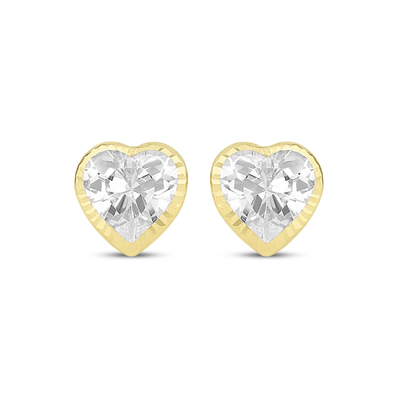 Main Image 2 of Children's Diamond-Cut Heart-Shaped Cubic Zirconia Stud Earrings 14K Yellow Gold
