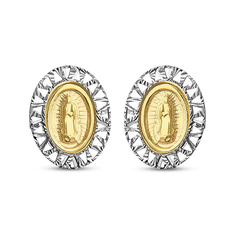 Main Image 2 of Children's Diamond-Cut Mother Mary Oval Earrings 14K Two-Tone Gold