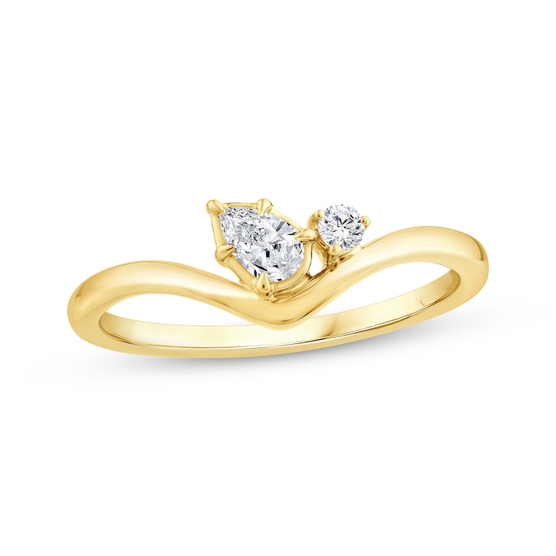 Main Image 1 of KAY Lab-Grown Diamonds Pear-Shaped & Round-Cut Diamond Two-Stone Contour Fashion Ring 1/5 ct tw 10K Yellow Gold