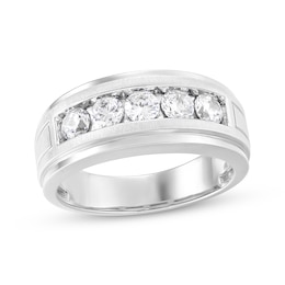 Men's Now + Forever Lab-Grown Diamonds Five-Stone Wedding Band 1 ct tw 14K White Gold