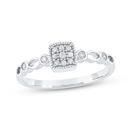 Multi-Diamond Cushion Frame Promise Ring 1/10 ct tw 10K White Gold