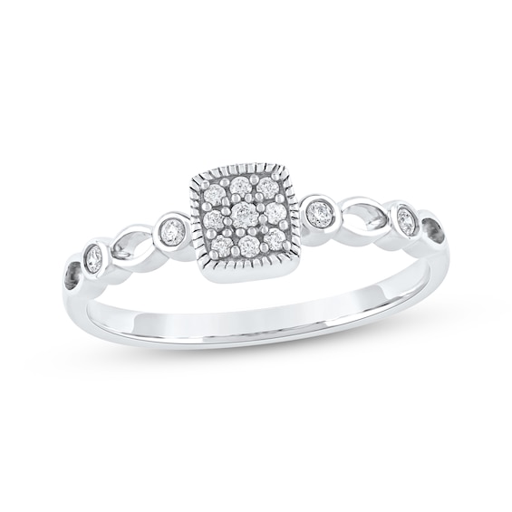 Multi-Diamond Cushion Frame Promise Ring 1/10 ct tw 10K White Gold
